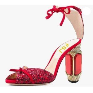 FSJ Women Open Toe Stylish Sandal Ankle Strap Chunky Block High Thick Heels